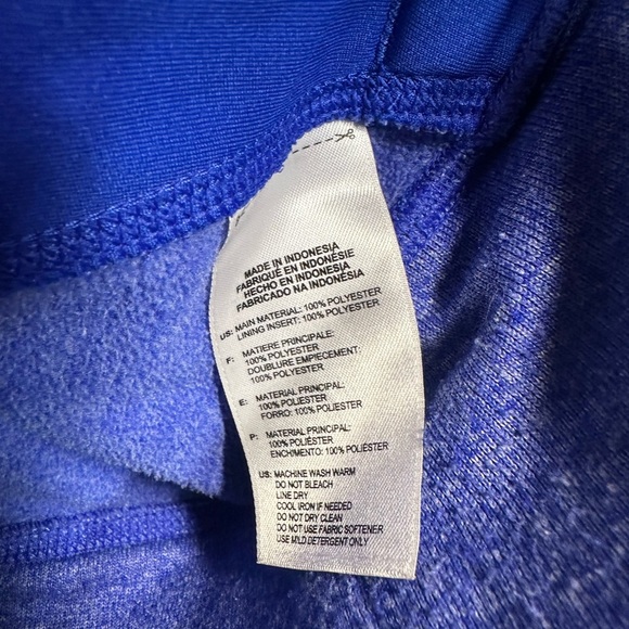 adidas heathered Blue Hoodie Sweatshirt with Multicolor Logo - Picture 6 of 7